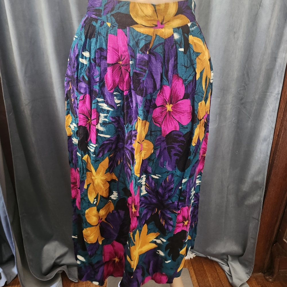 Colorful 90's Norton McNaughton Vintage Maxi Skirt With Tropical Floral Print